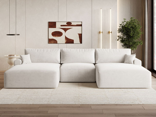 Wohnlandschaft mit Schlaffunktion und Bettkasten Serene Hellbeige