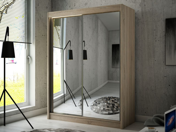 Schiebetürenschrank 150 cm mit Spiegel und LED-Beleuchtung Luzio Eiche Sonoma