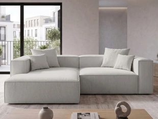 Designer Ecksofa L-Form mit Ottomane links Vellaro aus Bouclé-Stoff Grau