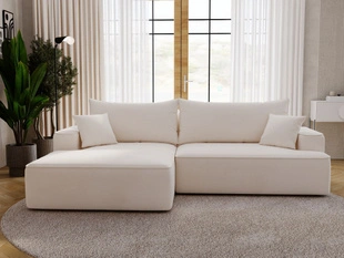 Ecksofa L-Form Links mit Schlaffunktion und Bettkasten California Creme