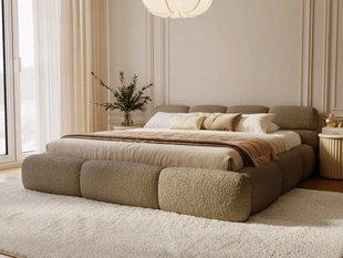 Polsterbett mit Bettkasten und Lattenrost 140x200 Sweet Low aus Bouclé-Stoff Braun