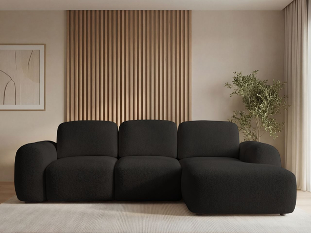 Ecksofa L-Form mit Schlaffunktion und Bettkasten Avelin Rechts Schwarz