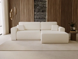 Ecksofa mit Schlaffunktion und Bettkasten Belvio rechts Creme