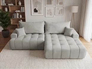 Ecksofa L-Form mit Schlaffunktion und Bettkasten Tulio Rechts Grau