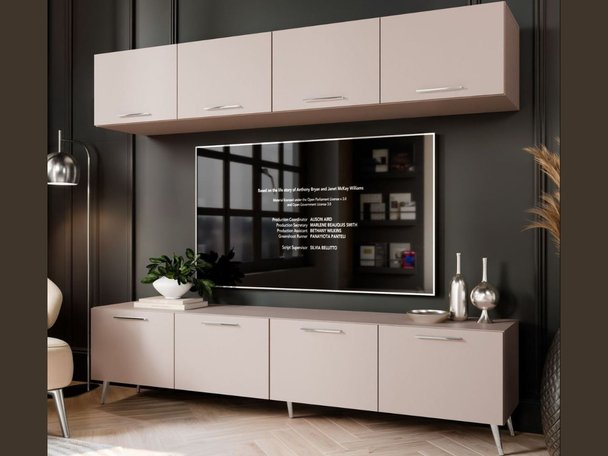 Wohnwand für das Wohnzimmer auf Silbernen Metallbeinen Noaé Kaschmir