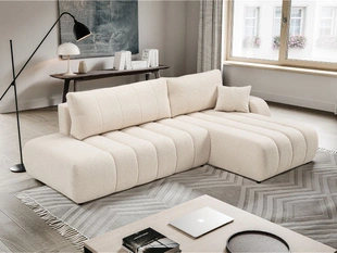 Ecksofa mit Schlaffunktion und Bettkasten Rechts Adoro Hellbeige