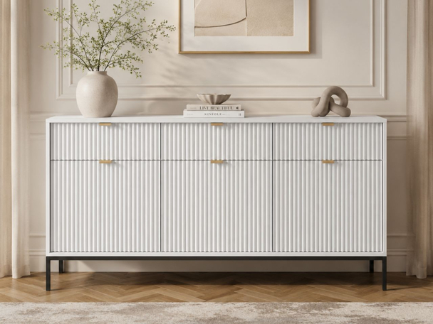 Kommode mit Türen und Schubladen Amber Weiß, Schwarz Frame