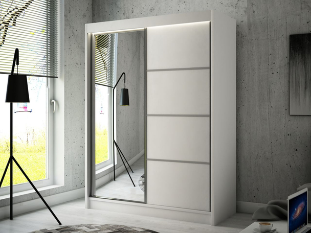 Schiebetürenschrank mit Spiegel 150 cm mit LED-Beleuchtung Portel Weiß