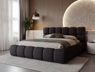 Polsterbett mit Bettkasten und Lattenrost 200x200 Modo aus Bouclé-Stoff Schwarz