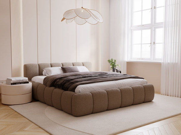 Polsterbett mit Bettkasten und Lattenrost 160x200 Cloud Low Bouclé-Stoff Braun