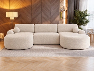 Wohnlandschaft mit Schlaffunktion und Bettkasten Aurio Creme