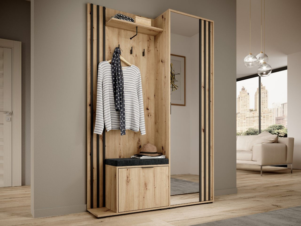 Garderobe mit Spiegel und Kleiderhaken Graphit, Artisan Eiche