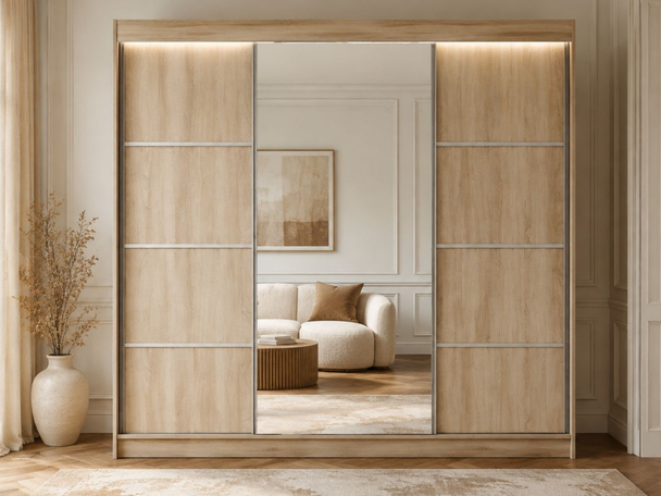 Schiebetürenschrank mit Spiegel 250 cm mit LED-Beleuchtung Portel Eiche Sonoma