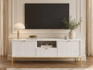 TV-Lowboard mit Schublade und Türen Amber Weiß, Gold Frame