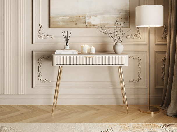 Schminktisch mit Goldenen Metallbeinen Latina Beige