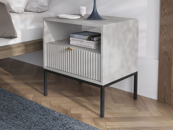 Nachtschrank mit Schublade Amber Grau, Schwarz Frame