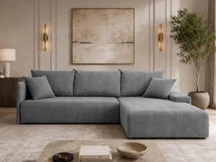 Ecksofa L-Form mit Schlaffunktion und Bettkasten Merivo Grau