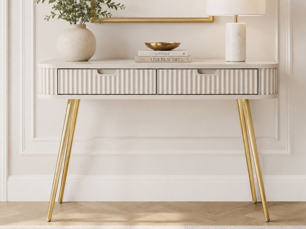 Schminktisch Viva Beige auf Goldenen Beinen