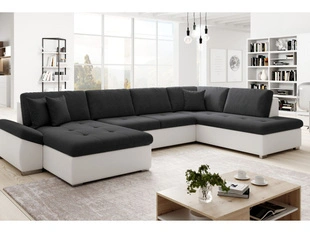 Wohnlandschaft mit Schlaffunktion Rechts Moni U Schwarz, Weiß