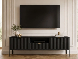 TV-Lowboard mit Schublade und Türen Amber Schwarz