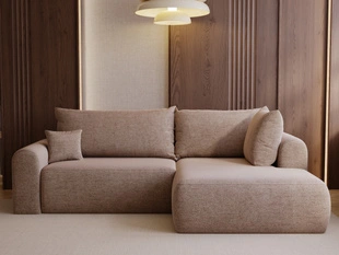 Ecksofa L-Form mit Schlaffunktion und Bettkasten Savana Bis Dunkelbeige