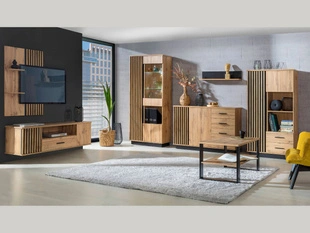 Set industrial Wohnzimmermöbel Lavore Wotan Eiche, Schwarz matt