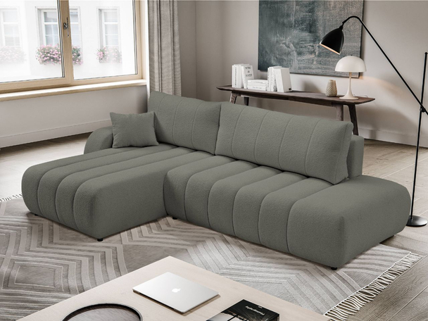 Ecksofa mit Schlaffunktion und Bettkasten Links Adoro Grau