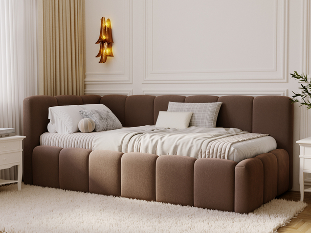 Jugendbett Einzelbett mit Bettkasten und Lattenrost 90x200 Cloud One Braun