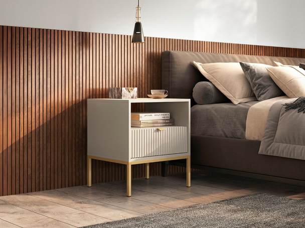 Nachtschrank mit Schublade Amber Kaschmir auf goldenen Beinen