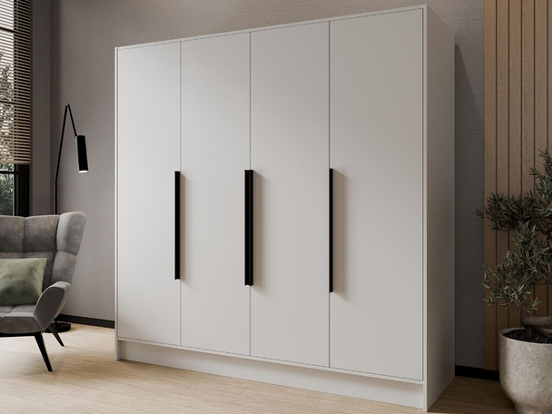 Kleiderschrank 200 cm Perugia Weiß mit schwarzen Griffen