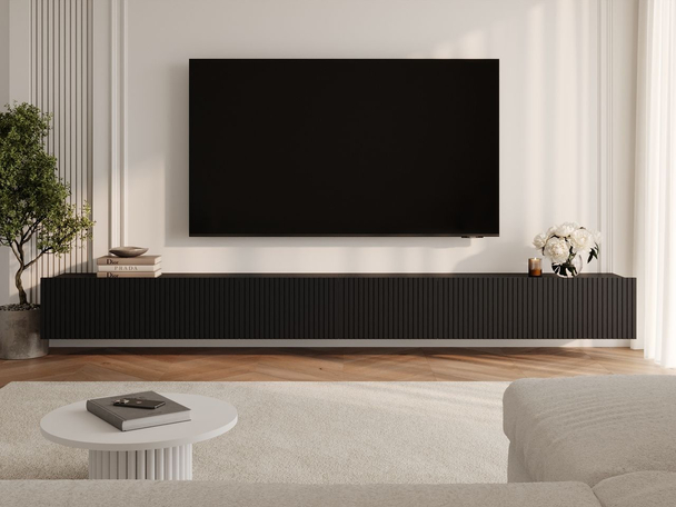 TV-Lowboard mit Türen 300 cm Kioto Schwarz matt