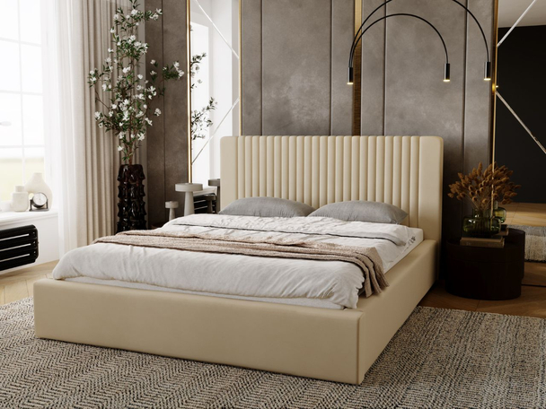 Polsterbett mit Bettkasten und Lattenrost 200x200 Malmo Beige