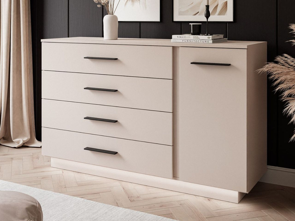Kommode mit Türe, Schubladen und LED-Beleuchtung Nuveo Kaschmir