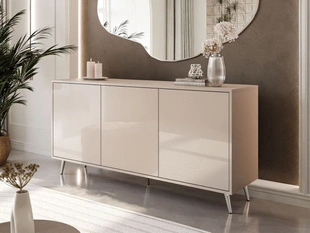 Dreitürige Kommode 154 cm Glamour-Stil auf silberfarbenen Metallbeinen Vivance Kaschmirglanz