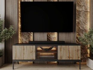 TV-Lowboard mit Türen und Led Deo Schwarz, Eiche Wotan