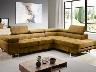 Ecksofa L-Form Rechts mit Schlaffunktion und Bettkasten Solam L Gelb