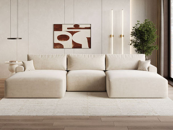 Wohnlandschaft mit Schlaffunktion und Bettkasten Serene Beige