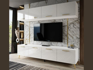 Wohnwand für das Wohnzimmer auf Goldenen Metallbeinen Noaé Weiß Hochglanz