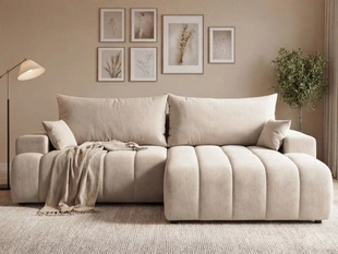 Ecksofa L-Form Rechts mit Schlaffunktion und Bettkasten Caleo Beige