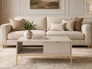 Couchtisch mit Stauraum Amber Kaschmir auf goldenen Beinen