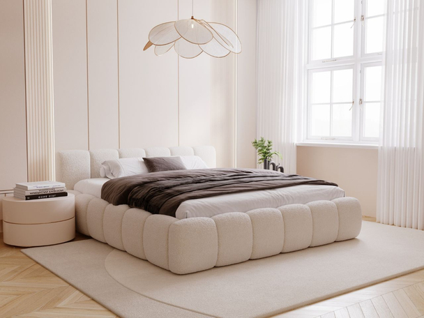 Polsterbett mit Bettkasten und Lattenrost 200x200 Cloud Low Bouclé-Stoff Beige