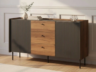 Kommode mit Türen und Schubladen 150 cm Pascale Nussbaum Warmia, Schwarz