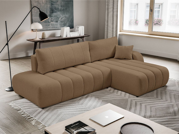 Ecksofa mit Schlaffunktion und Bettkasten Rechts Adoro Braun