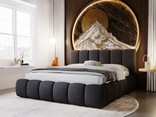 Polsterbett mit Bettkasten und Lattenrost 160x200 Cloud Bouclé-Stoff Schwarz