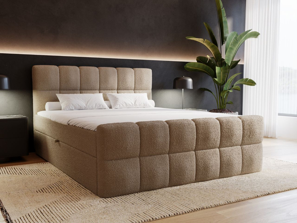 Boxspringbett mit Bettkasten 160x200 Bouclé-Stoff Alicante Braun