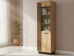Standvitrine mit LED-Beleuchtung Lavero Wotan Eiche, Schwarz matt