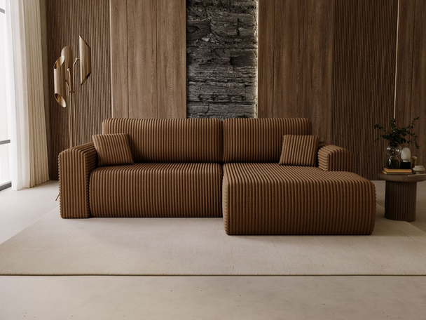 Ecksofa mit Schlaffunktion und Bettkasten Belvio rechts Braun