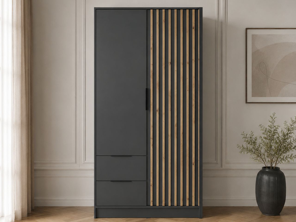 Kleiderschrank 105 cm Macron Graphit, Artisan Eiche