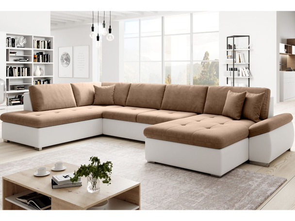 Wohnlandschaft mit Schlaffunktion Links Moni U Braun, Weiß