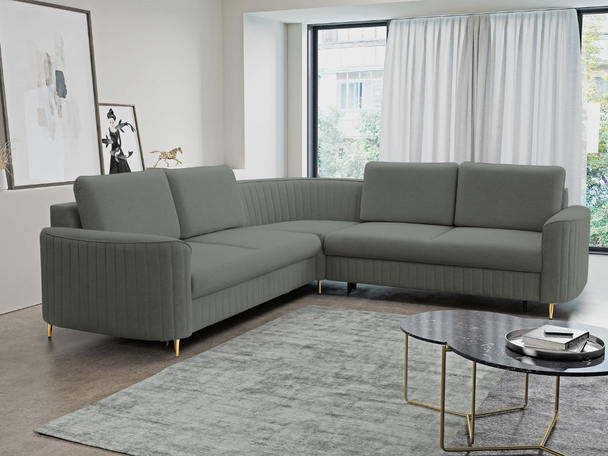 Ecksofa L-Form Links mit Schlaffunktion und Bettkasten Limon Grau